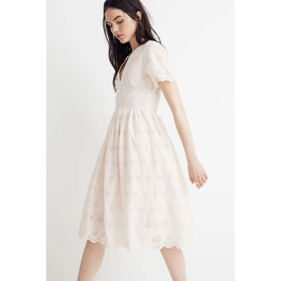 Madewell Scalloped Eyelet Pink Midi Dress Cotton Romantic Cottagecore Size 6 - Picture 3 of 7